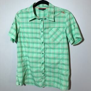 Cmp dry function short sleeve button up  green plaid shirt size small gorpcore